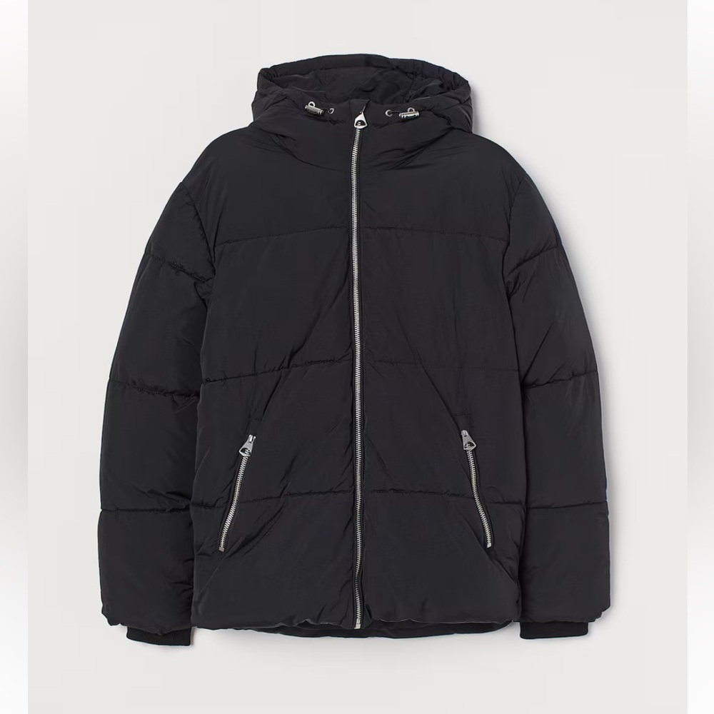 Black Hooded Puffer Jacket H&M, size XL